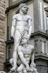 Fototapeta na wymiar FLORENCE, TUSCANY/ITALY - OCTOBER 19 : Hercules and Cacus statue by Baccio Bandinelli in the Piazza della Signoria Florence on October 19, 2019