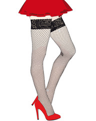 The beautiful legs of a woman in fishnet stockings
