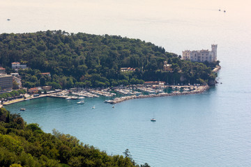 Grignano Marina and Miramare Castle near Trieste, Italy