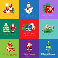 Christmas Icons And Elements Set - Isolated On Mosaic Background - Vector Illustration. Collection Of Flat Xmas Icons For Label,Sticker, Christmas Tree Icon And Logo. Modern Merry Christmas Typography