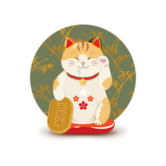 Maneki neko with koban coin. Japanese symbol of good luck
