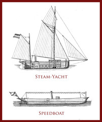 Design of a steam-yacht and a speedboat with boiler and steam engine