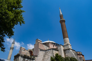 Fototapeta na wymiar Istanbul, Turkey: view of Hagia Sophia, the famous former Greek Orthodox Christian patriarchal cathedral, later an Ottoman imperial mosque and now a museum, the epitome of Byzantine architecture