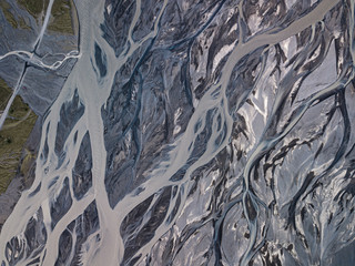 Aerial view of glacier river in Iceland. Beautiful natural backdrop.