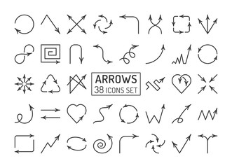 Different arrows and pointers vector linear icons set