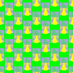 an abstract pattern. flowers in a vase on a bright green background