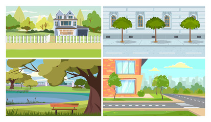 City and suburb illustration set