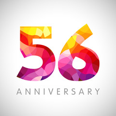 56 th anniversary numbers. 56 years old yellow coloured logotype. Age congrats, congratulation idea. Isolated abstract graphic design template. Creative 5, 6 3D digits. Up to 56% percent off discount. - obrazy, fototapety, plakaty