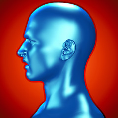 3d illustration of a blue male head irritated