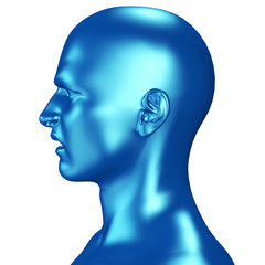 3d illustration of a blue male head irritated