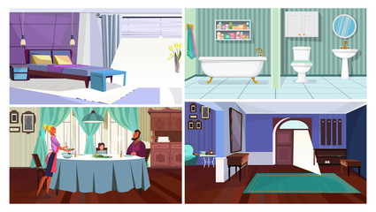Rooms interior vector illustration set.