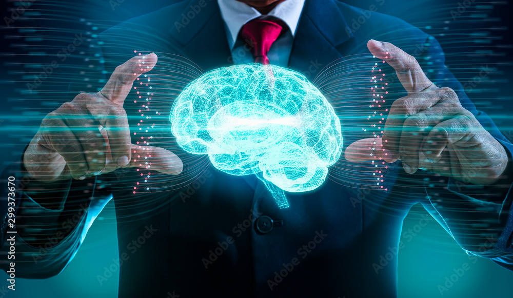 Poster ai,artificial intelligence,big data,deep learning and iot internet of things concept.businessman han