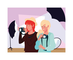 Women taking picture vector design