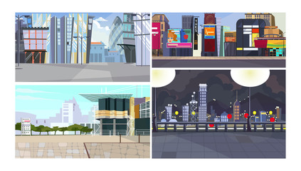 Tourist places in city illustration set