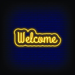 Welcome Neon Signs Style Text Vector