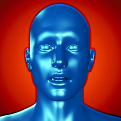 3d illustration of a blue male head surprised