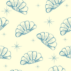 Seamless Pattern with hand drawn seashells