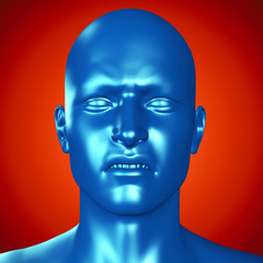 3d illustration of a blue male head with pain expression