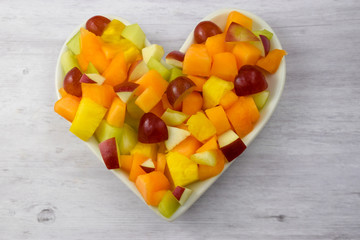 Fresh Fruit Salad on Heart Shaped Plate