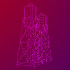 Water tower. Industrial construction with water tank. Wireframe low poly mesh vector illustration.