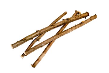 Wooden cherry sticks on a white background.