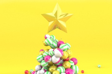Christmas tree with Christmas ball and gold star