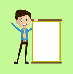Salesman Employee - Joyfully Presenting a Blank  Board