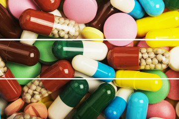  Heap of medical pills . Images for the pharmaceutical industry. The concept of medicine.