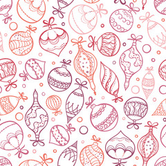 Elegant hand drawn christmas ornaments seamless pattern, decorated baubles hanging, great for christmas wrapping, banners, invitations, wallpaper - vector design