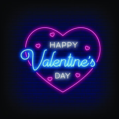 Happy Valentine Day Neon Signs Style Text Vector