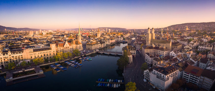Aerial view of Zurich and River Limmat, Switzerland