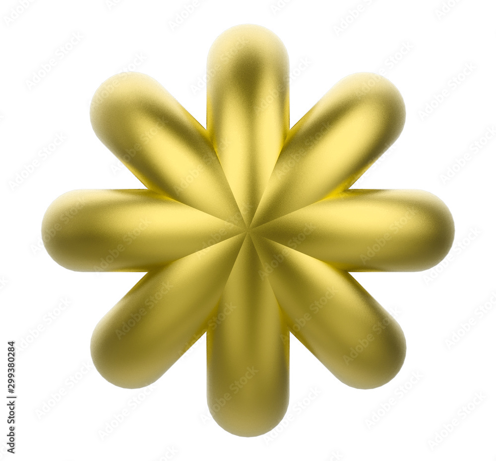 Poster 3d rendering. gloden six pointed star with clipping path isolated on white background.