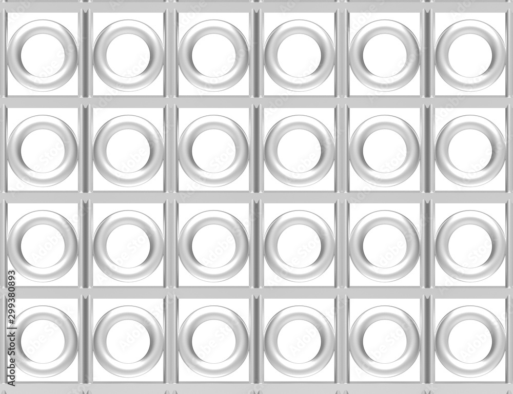 Poster 3d rendering. modern silver white circular shape pattern wall design background.