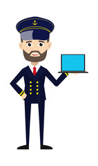 Ship Captain Pilot - Presenting a Laptop