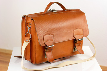 old brown leather bag briefcase vintage schoolbag with storage compartments with shoulder strap...