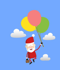 Simple Cartoon Santa - Flying with Balloons