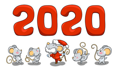 Obraz premium 2020 New Year mouse character. Winter holiday banner template with rat. Cute Santa Claus mouse header