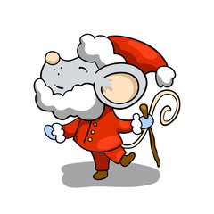 Cute mouse character in Santa Claus costume. 2020 New Year symbolic animal. Rat or mouse cartoon vector illustration