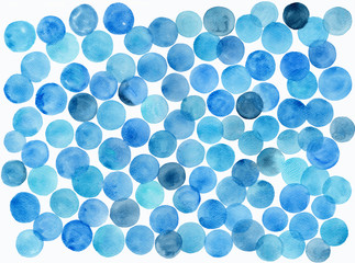 abstract Watercolor illustration blue pattern of circles isolated on white