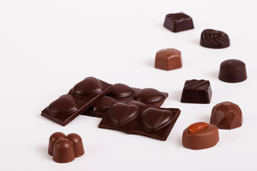 chocolate candies on white background