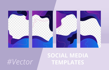 Modern design backgrounds for social media banner with gradient fluid wave shapes. Set of editable stories frame templates. Trendy minimalist mockup for blog or shop. Vector illustration