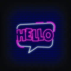 Hello Neon Signs Style Text Vector