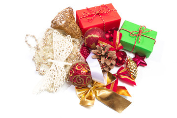 .Christmas composition made of christmas decoration on white background. Flat lay, top view. - Image