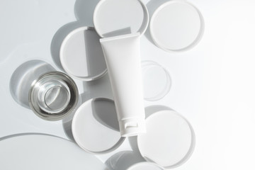 beauty spa medical skincare and cosmetic lotion cream bottle packaging on white decor background