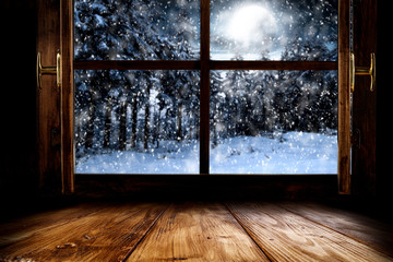 Winter window of free space and chrsitmas time 