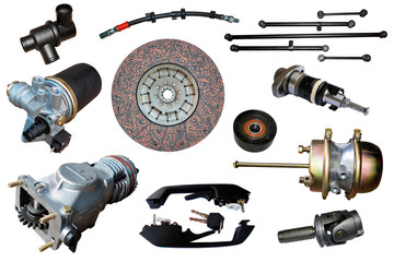 Lot of new auto spare parts. Set with many isolated items for shop or aftermarket.