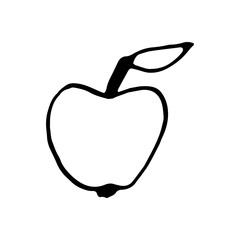 Single hand drawn apple for greeting cards, posters, recipe, culinary design. Isolated on white background. Doodle vector illustration.