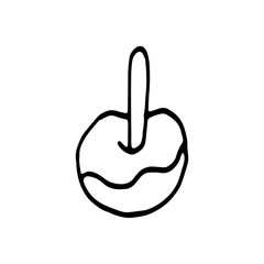 Single hand drawn candy apple for greeting cards, posters, recipe, culinary design. Isolated on white background. Doodle vector illustration.