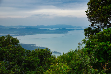 Fototapeta na wymiar Panoramic landscape view of Langkawi Island from he top of Gunung Mat Chincang Mountain