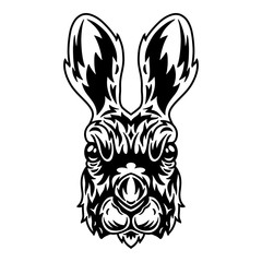 Hare face. Design element for poster, card, banner.